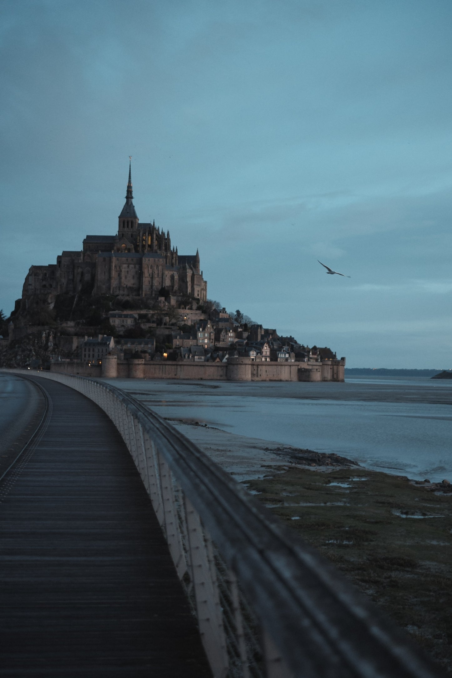 Vue sur le Mont Saint-Michel depuis le chemin y menant